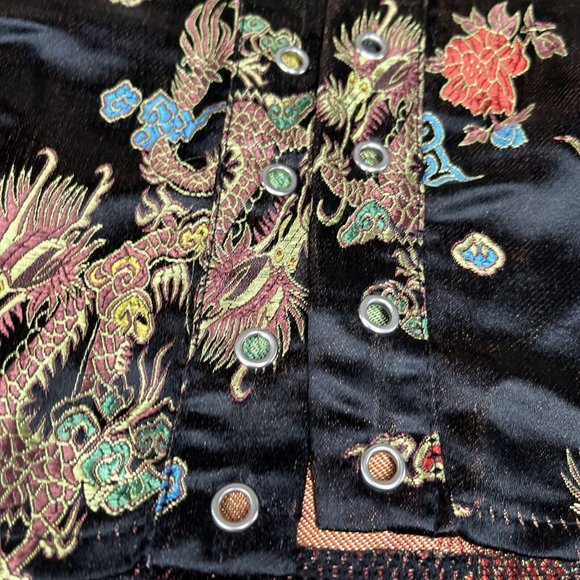 Shein Bustier Womens M Black Metalic Satin Chinese Dragons Lace Up Bra Top Tank - Picture 4 of 10